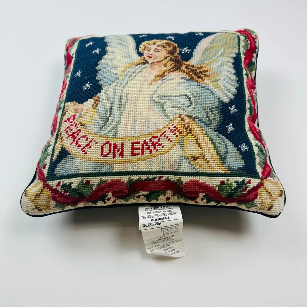 Lands’ End Angel Needlepoint Pillow Wool and Cotton Size 13x13